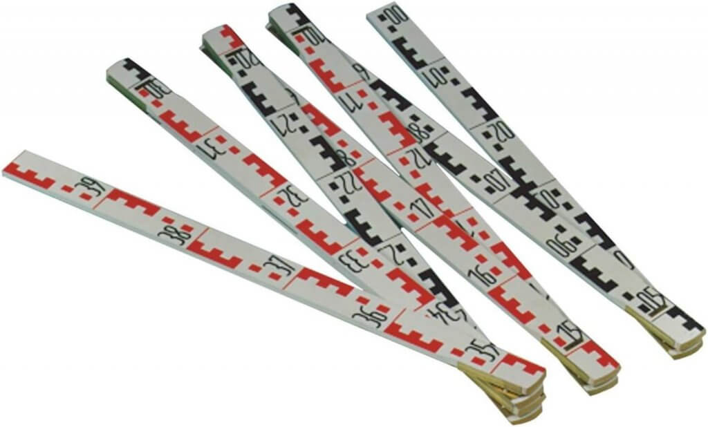 DEWEPRO® Spezial Nivellier-Gliedermaßstab 2m - Meterstab 200cm mit genauer Nivellierteilung schwarz/rot - Holzmeterstab, Zollstock in mm Duplexteilung auf der Rückseite
