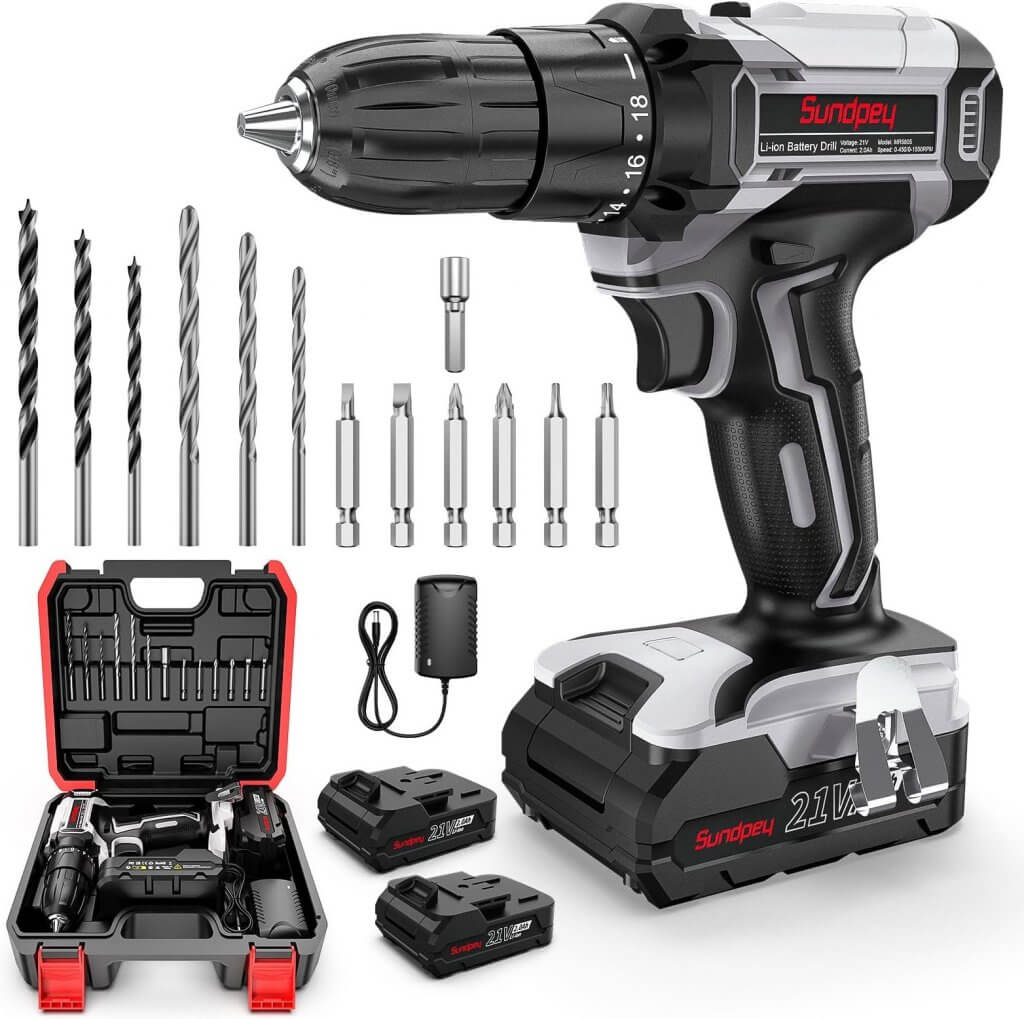 Akkuschrauber 20V, Akku Bohrschrauber Set, Akkubohrer mit 2000mAh Akkus und 25 Stück Zubehör, 42Nm Drehmoment Max, 10mm Bohrfutter, 2-Gang, 25+1 Drehmomenteinstellung, für Hausreparatur, Heimwerker