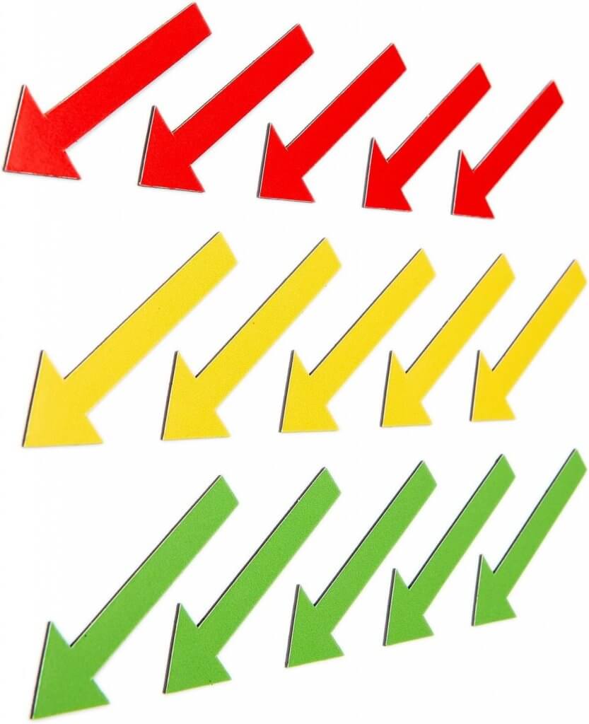 SMILEYBOARD Magnetpfeile – 15 Stück, 6 cm – farbige Markierungspfeile in Rot, Gelb und Grün – für Präsentationen, Büro & Haushalt